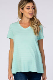 Mint Striped V-Neck Maternity Top