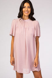 Light Pink Swiss Dot Mock Neck Dress