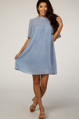 Light Blue Swiss Dot Mock Neck Dress