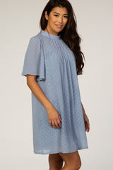 Light Blue Swiss Dot Mock Neck Dress