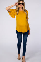 Mustard Tie Back Short Sleeve Maternity Top