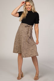 Black Animal Print Colorblock Maternity Dress