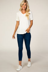 White V-Neck Cuff Sleeve Top