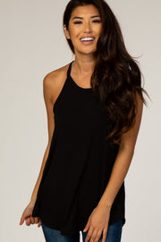 Black Rounded Halter Neck Top