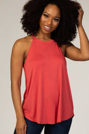 Coral Rounded Halter Neck Top