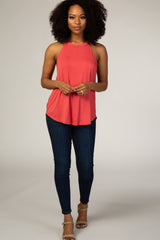 Coral Rounded Halter Neck Top