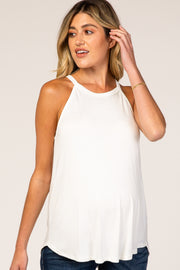 White Rounded Halter Neck Maternity Top