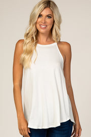 White Rounded Halter Neck Top