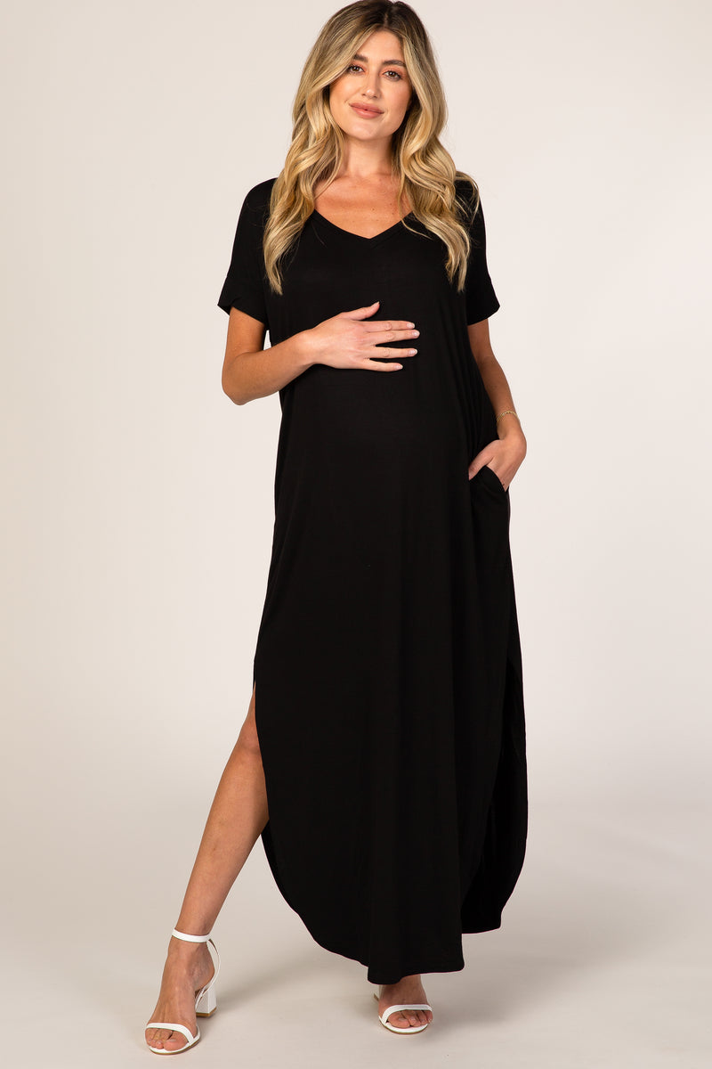 Black Side Slit Maternity Maxi Dress – PinkBlush