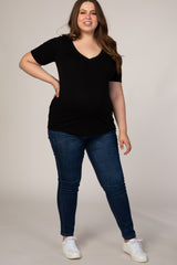 Black Short Sleeve V-Neck Basic Maternity Plus Top