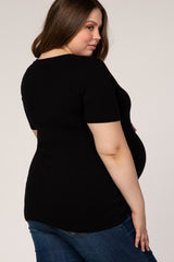 Black Short Sleeve V-Neck Basic Maternity Plus Top