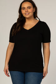 Black Short Sleeve V-Neck Basic Plus Top