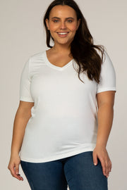 Ivory Short Sleeve V-Neck Basic Plus Top