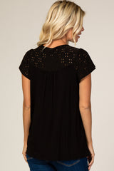 PinkBlush Black Eyelet Short Flutter Sleeve Top