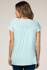 PinkBlush Light Blue Eyelet Short Flutter Sleeve Top