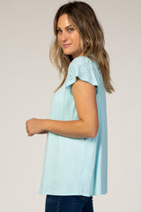 PinkBlush Light Blue Eyelet Short Flutter Sleeve Top