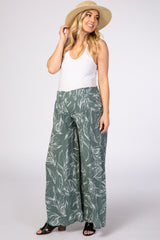 Sage Green Leaf Print Wide Leg Maternity Pants