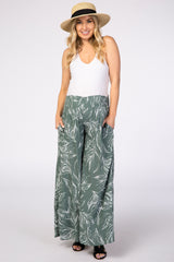 Sage Green Leaf Print Wide Leg Maternity Pants