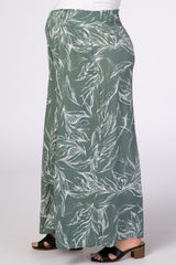 Sage Green Leaf Print Wide Leg Maternity Pants