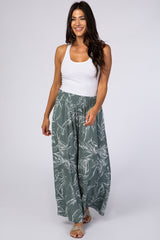 Sage Green Leaf Print Wide Leg Maternity Pants