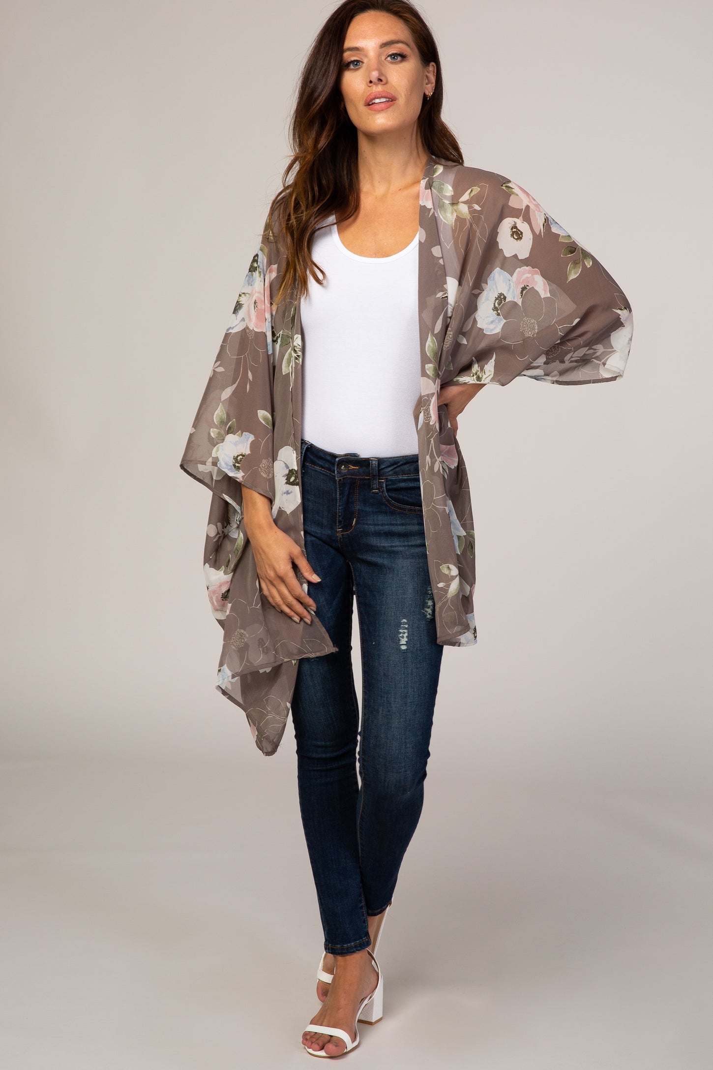 Grey Floral Sheer Maternity Cover Up– PinkBlush