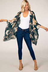 Forest Green Floral Sheer Kimono