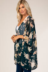 Forest Green Floral Sheer Kimono