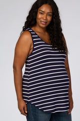 Navy Blue Striped Sleeveless Maternity Plus Top