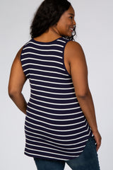 Navy Blue Striped Sleeveless Maternity Plus Top