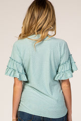 Mint Green Textured Ruffle Sleeve Maternity Blouse