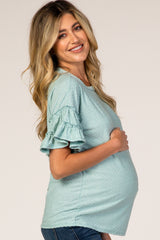 Mint Green Textured Ruffle Sleeve Maternity Blouse