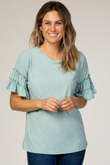 Mint Green Textured Ruffle Sleeve Maternity Blouse