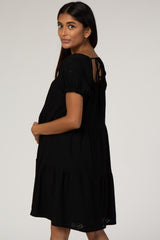 Black Eyelet Maternity Babydoll Dress