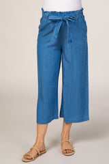 Blue Paper Bag Waist Cropped Maternity Pants