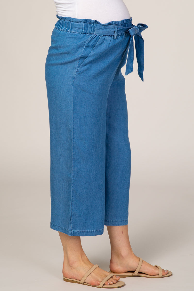 Blue Paper Bag Waist Cropped Maternity Pants– PinkBlush