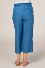 Blue Paper Bag Waist Cropped Maternity Pants