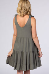 Light Olive Knotted Strap Tiered Dress