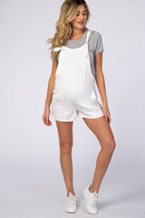 Ivory Adjustable Strap Maternity Short Overalls