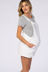 Ivory Adjustable Strap Maternity Short Overalls