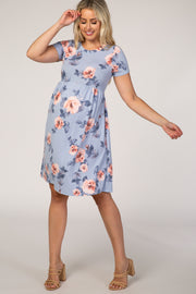 Light Blue Floral Babydoll Maternity Dress