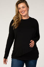 PinkBlush Black Long Sleeve Draped Plus Maternity/Nursing Top