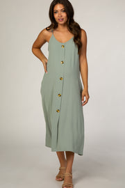 Sage Button Front Maternity Midi Dress