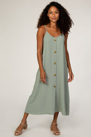 Sage Button Front Midi Dress