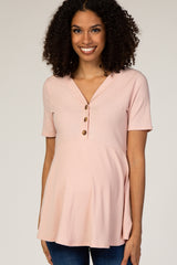 PinkBlush Pink Ribbed Button Accent Maternity Blouse