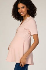 PinkBlush Pink Ribbed Button Accent Maternity Blouse