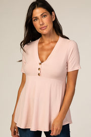 PinkBlush Pink Ribbed Button Accent Blouse