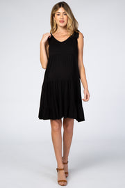 Black Tiered Tie Sleeve Maternity Dress