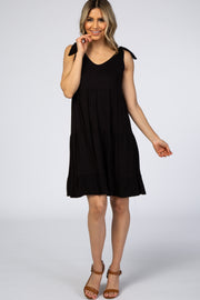 Black Tiered Tie Sleeve Dress