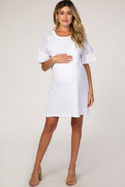 White Crochet Eyelet Sleeve Maternity Dress