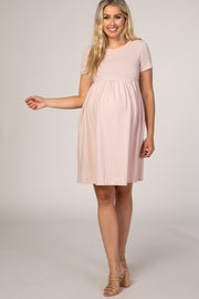 Pink Striped Maternity Babydoll Dress